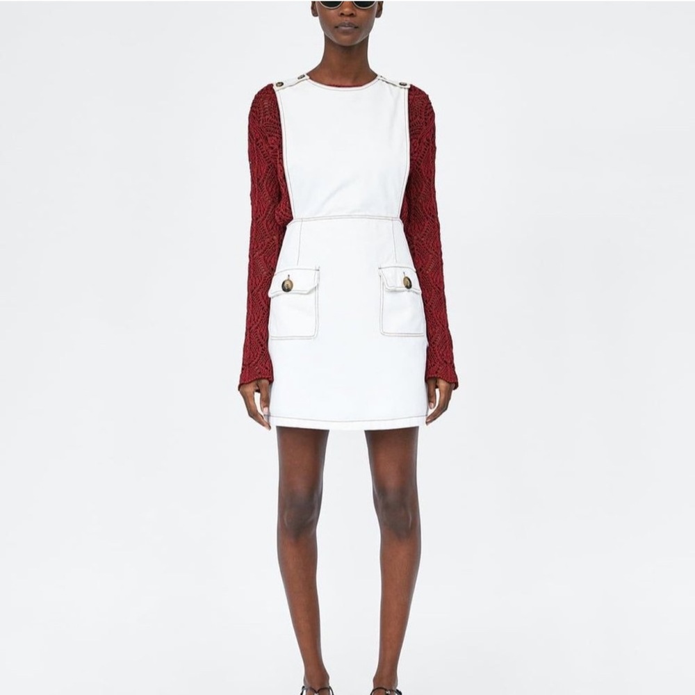 Zara Pinafore Dress Contrast Stitching NWOT